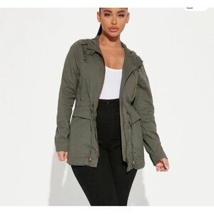 Active USA Olive Green Hooded Lightweight Jacket With Drawstring (bin DD196)